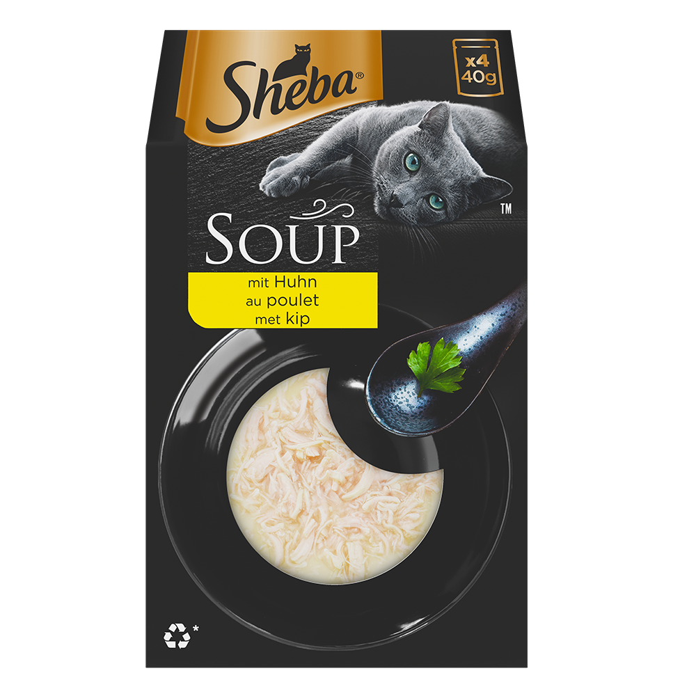 SHEBA® Luxe soep van fijngesneden stukjes kip in bouillon