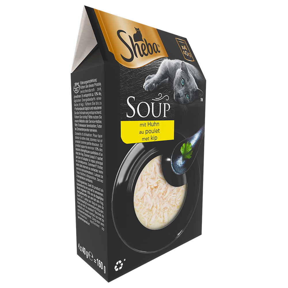 SHEBA® Luxe soep van fijngesneden stukjes kip in bouillon